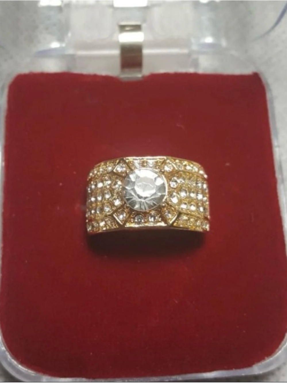 Gold-Tone Crystal Wide Band Ring - Clear Stone